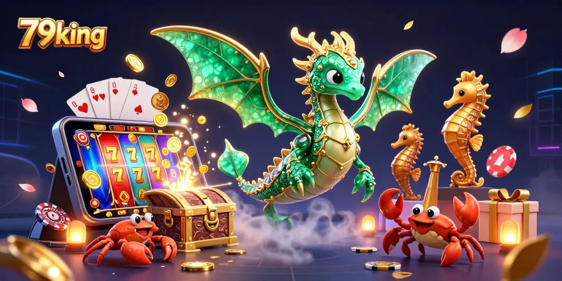 Engage with 79king's vibrant slot offerings featuring emerald sea dragons and floating treasures.
