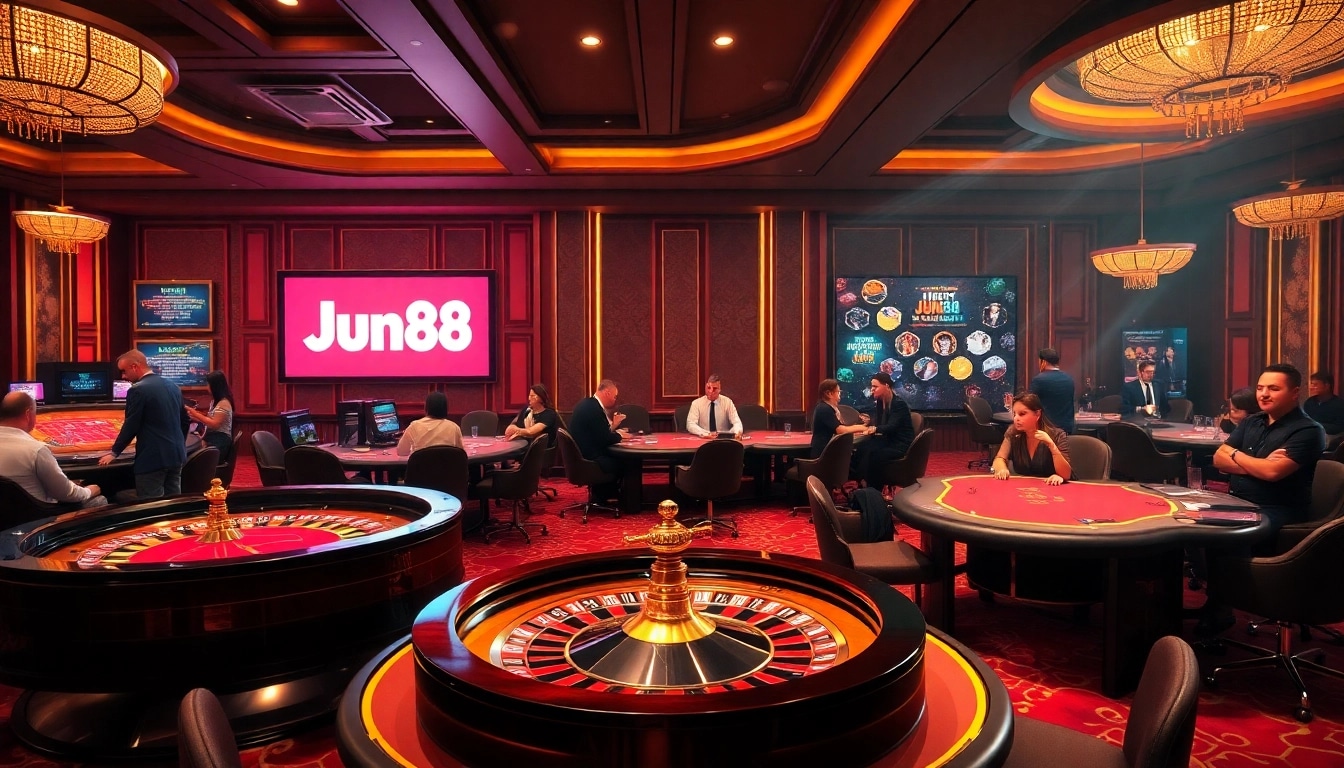 Experience the thrill at Jun88's vibrant casino scene with dynamic games and luxurious atmosphere.