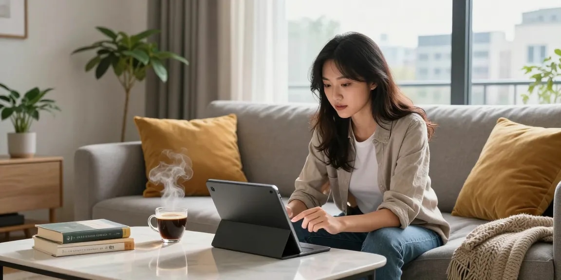 Person enjoying a virtual chat with their AI girlfriend in a cozy living room