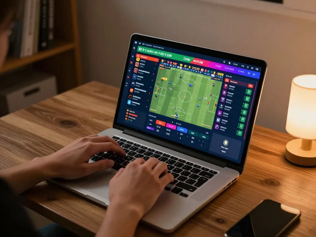 Betting on sports using a laptop at home, focusing on dynamic odds at 58wiin online casino