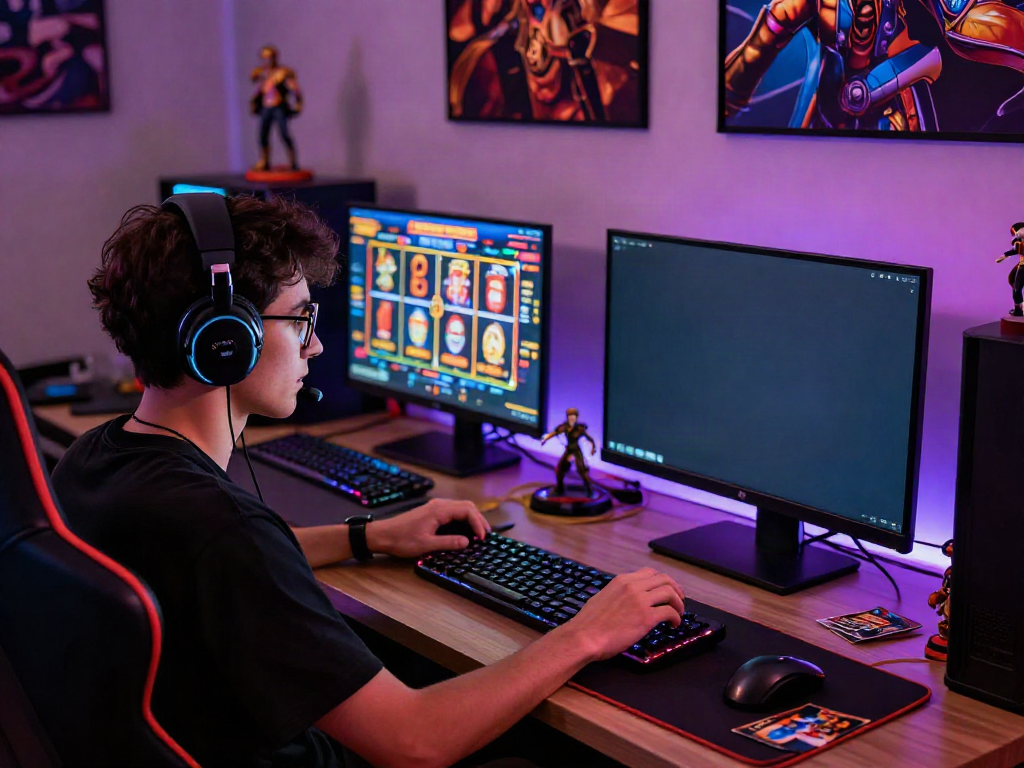 Player immersed in f 168 online casino game with vibrant graphics, dynamic gaming setup.