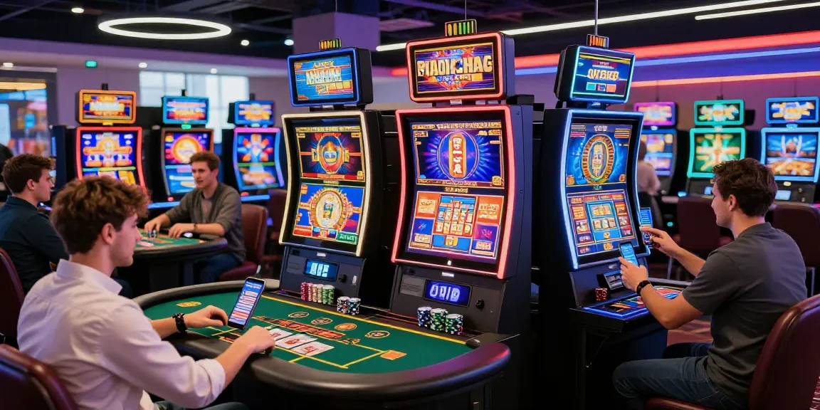 Engaged players at online casinos that accept credit cards, showcasing vibrant gaming atmosphere and modern design.