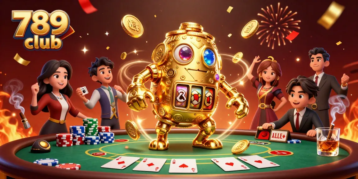 Experience the thrill of 789 club with a dynamic 3D casino scene featuring a golden golem and poker elements.