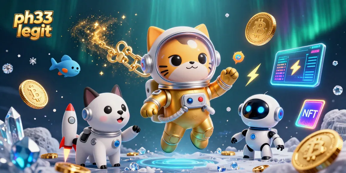 Experience ph33 legit gaming with an astronaut cat and a robot dog, showcasing exciting casino elements.
