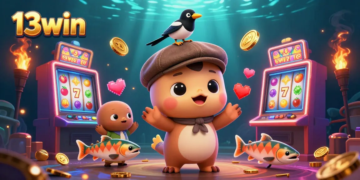 Play and win at 13win with vibrant slot machines, cartoon Nessie, and sparkling treasures.