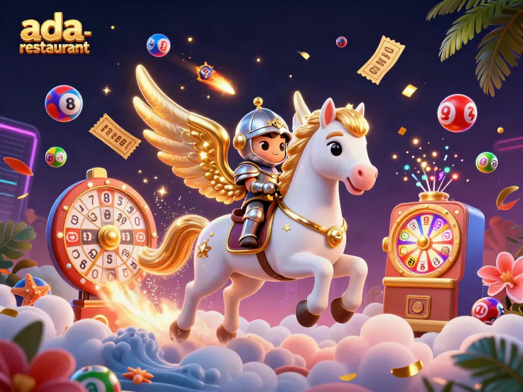 Witness the exciting gameplay at ada-restaurant with vibrant lottery balls, a dazzling prize wheel, and a magical atmosphere.
