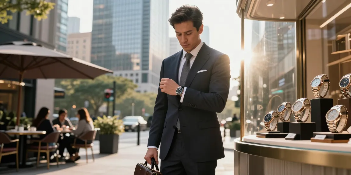 Luxury replica watches showcased on a stylish man's wrist, exuding sophistication in an urban setting.