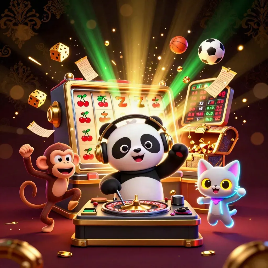 DJ panda, breakdancing monkey and glow-stick kitten amid casino loot and sports balls