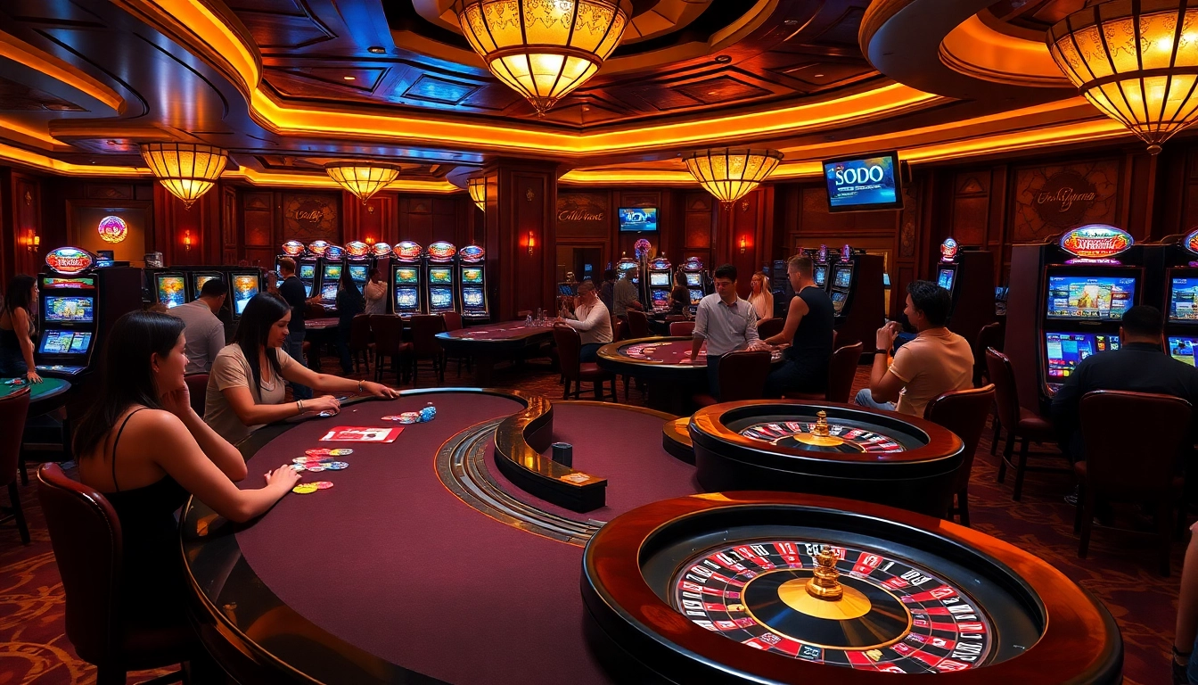 SODO Casino scene with gamblers enjoying high-stakes games at professional tables