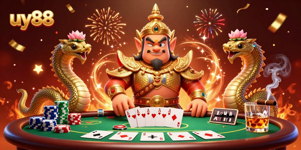 Experience thrilling gameplay with uy88 in an electrifying casino scene of vivid colors and poker excitement.