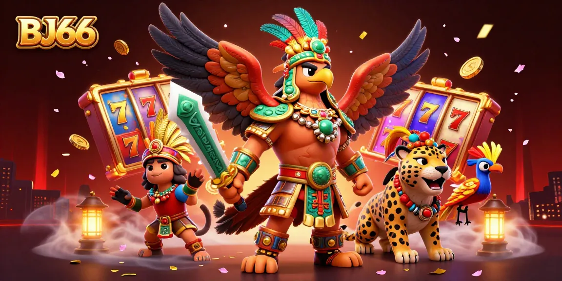 Spin the slots at BJ66 with vibrant reels and golden coins filling the dynamic scene.