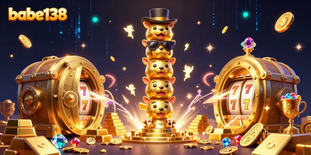 Gambarlah babe138 dengan mesin slot penuh, menampilkan ekspresi wajah totem emas yang menarik perhatian.