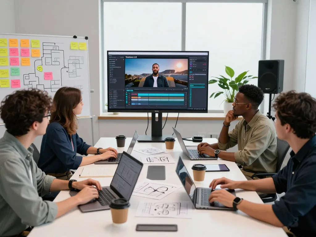 Collaborative video creation using Seedance AI in a modern studio