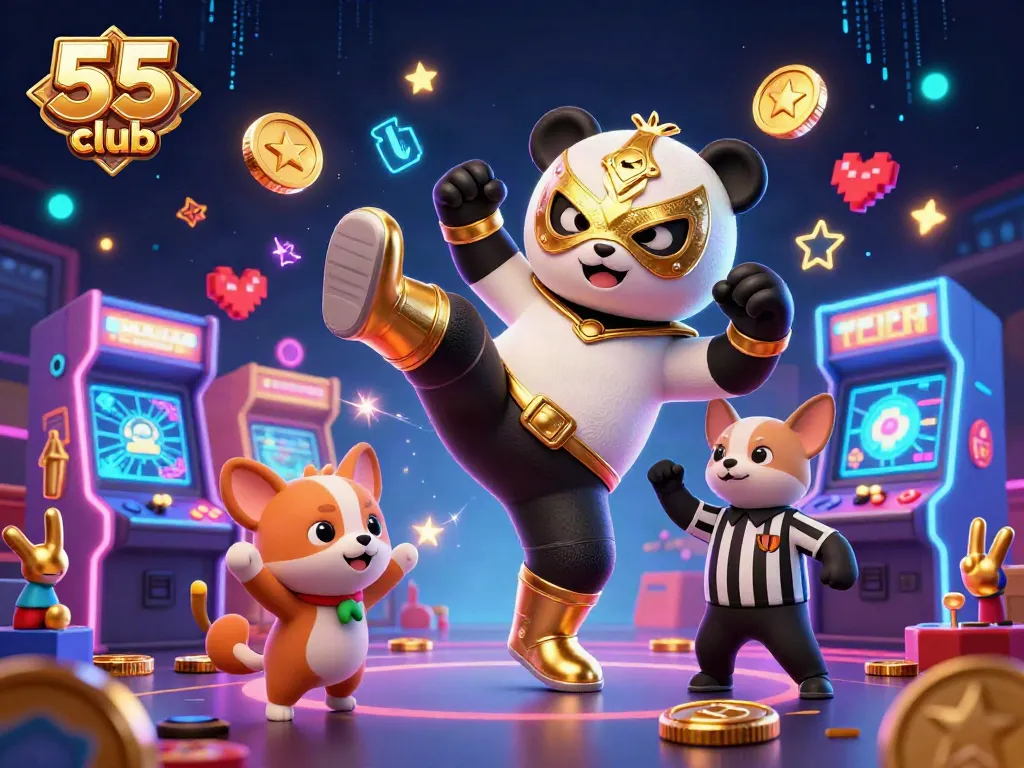 Join the excitement of 55 club with colorful games and engaging characters in a vibrant 3D scene.