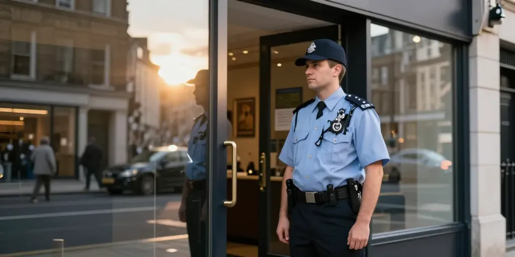 Private Security officer protecting local businesses in London.