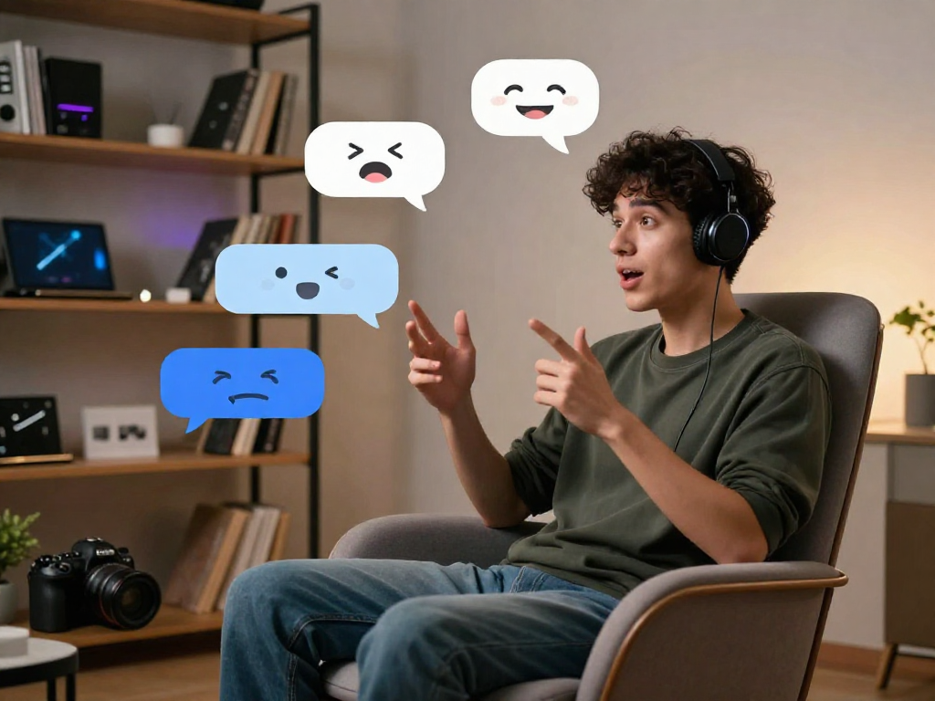 Engaging ai chat porn conversation in a modern digital room with animated chat bubbles representing excitement and connection.