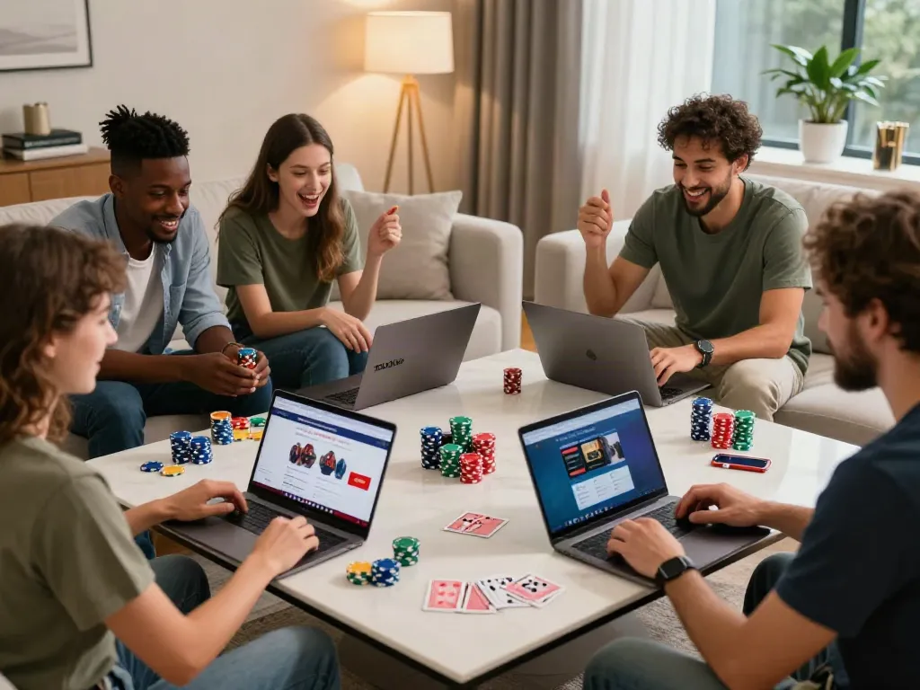 Enjoying gambling sites not on gamstop in a lively game night setting.