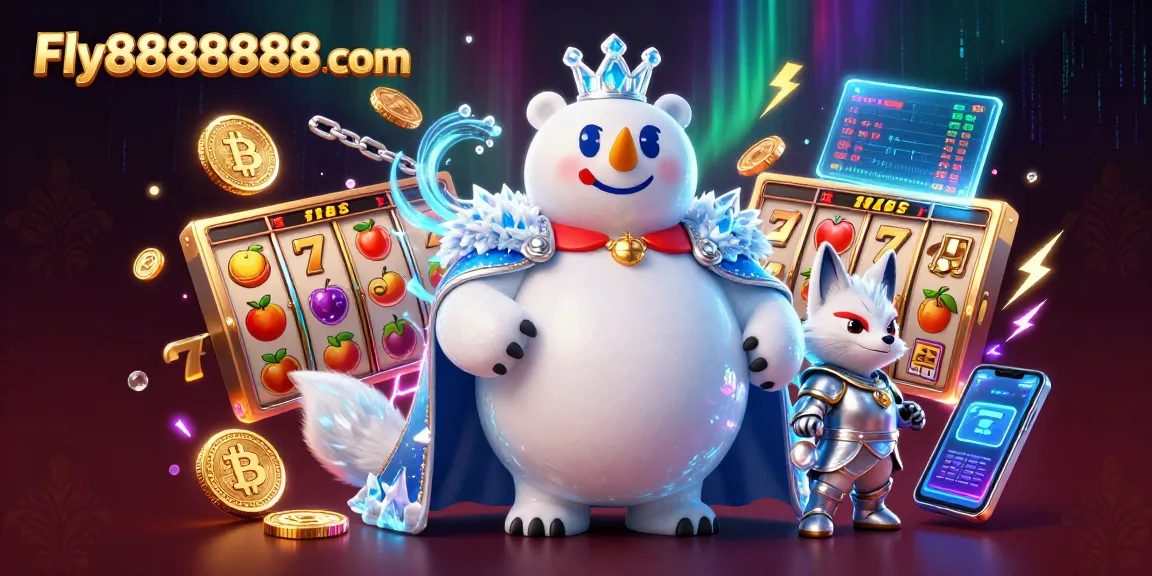 Engage with exciting games at Fly88888888 com's vivid casino scene featuring dynamic characters and slot elements.