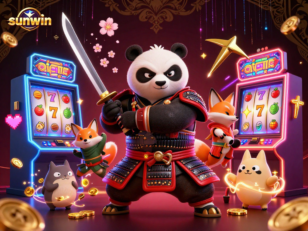 Experience slots like never before with sunwin's vibrant casino illustration featuring samurai panda and more.