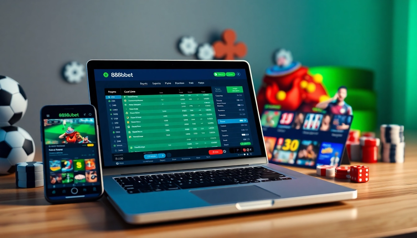 Interactive display of the 888b.bet betting platform shows engaging sports and casino options.