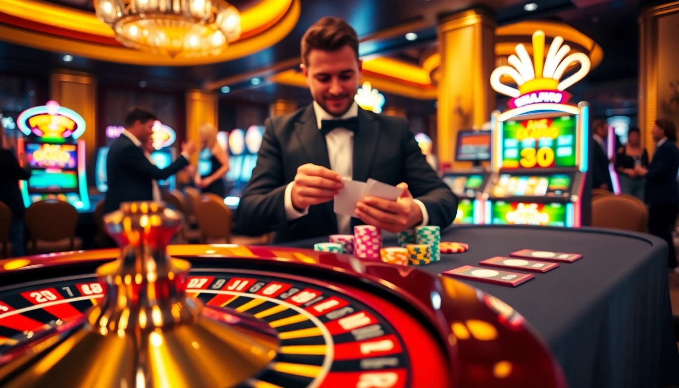 Experience the excitement of https://hbbet4.art/ with a dazzling casino scene featuring a professional poker table.