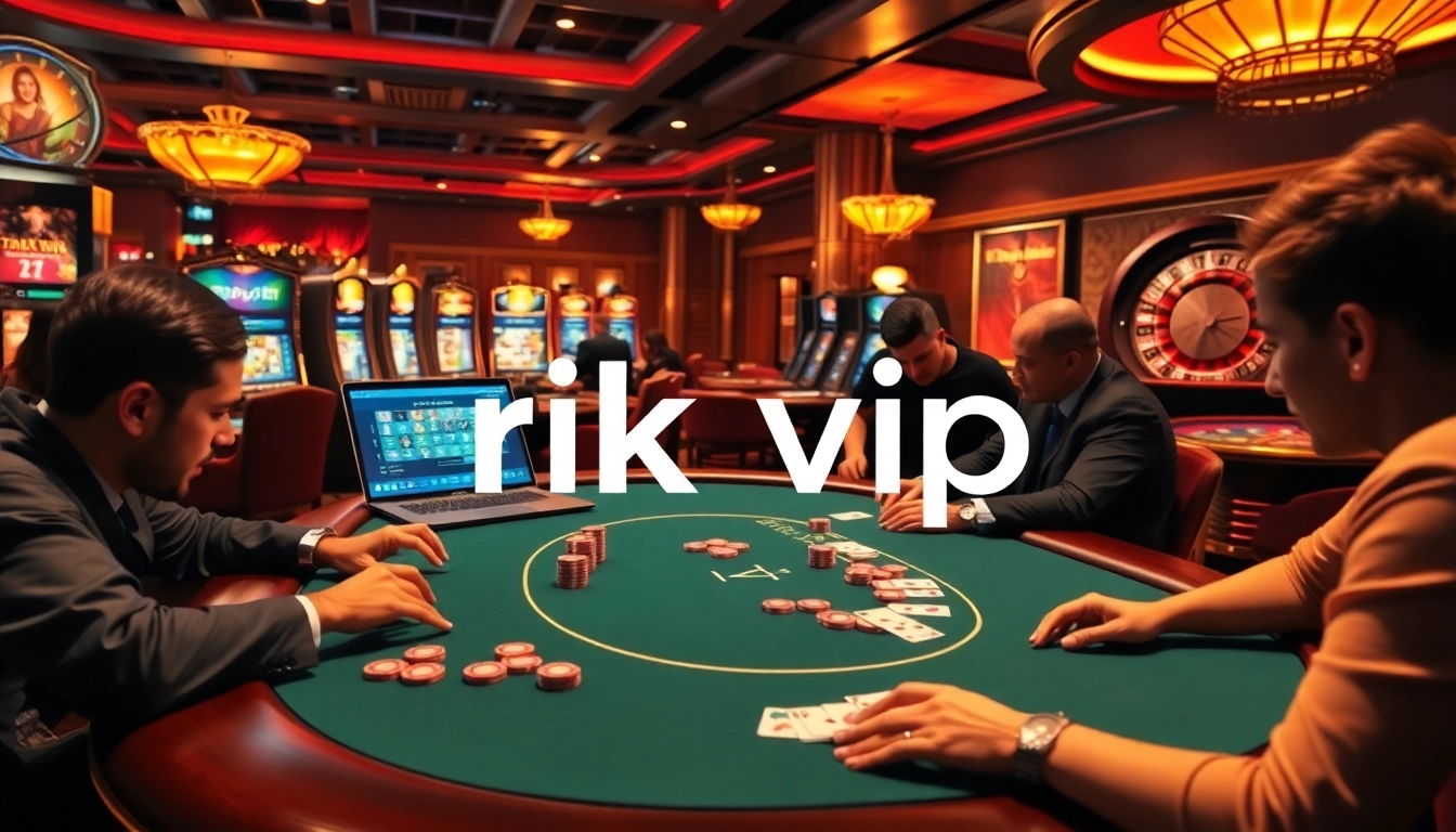 Experience the thrill of rik vip gaming at a lavish poker table with colorful chips and cards.