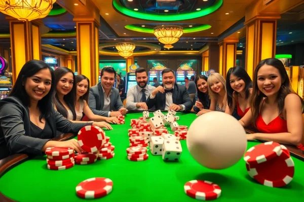 A dynamic casino scene showcasing excitement and betting at https://lodetructuyen.us/ with casino tables, chips, and roulette wheels.