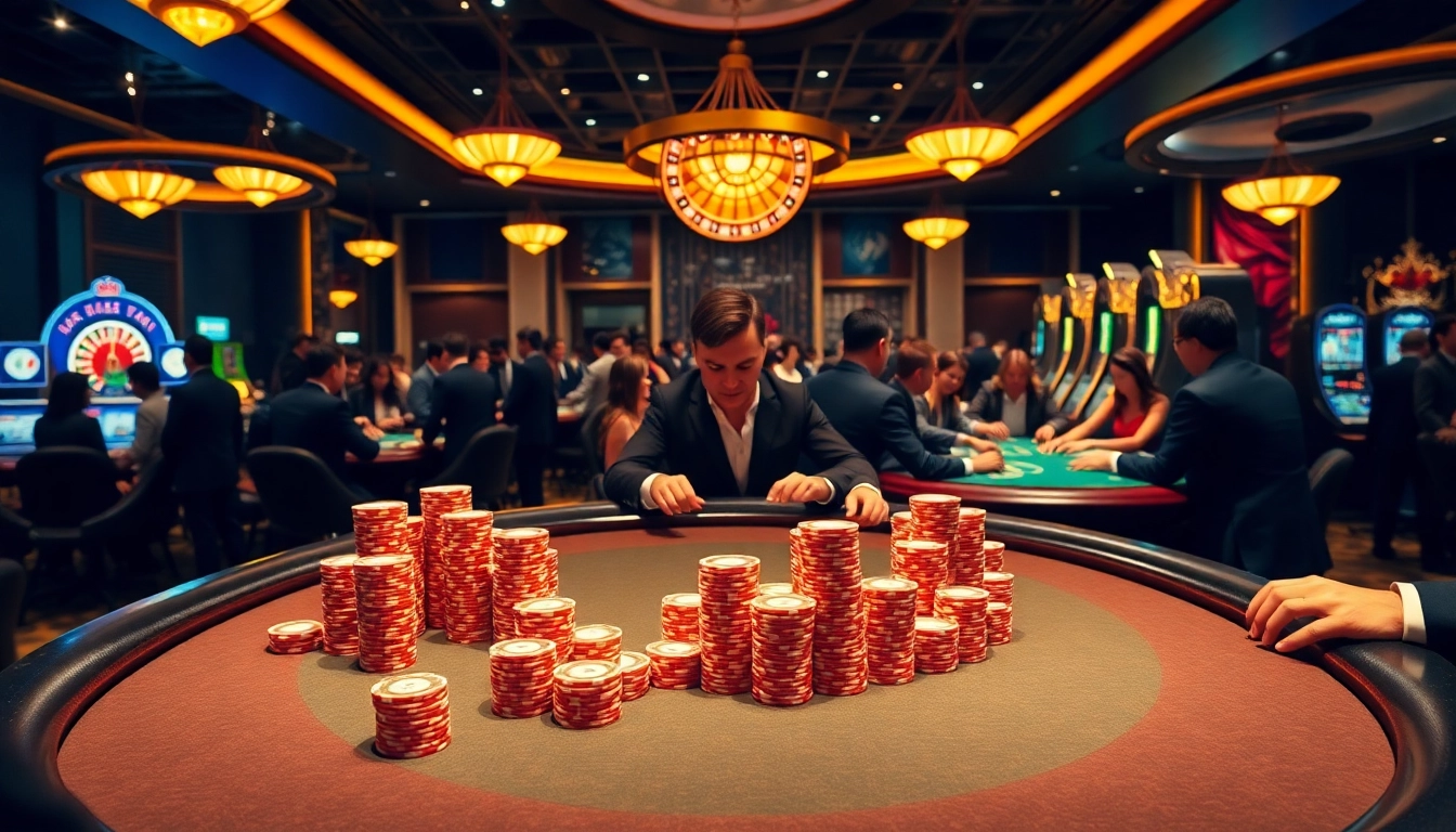 Experience high-stakes gaming at https://da88j.com/ with luxurious poker tables and vibrant roulette wheels.