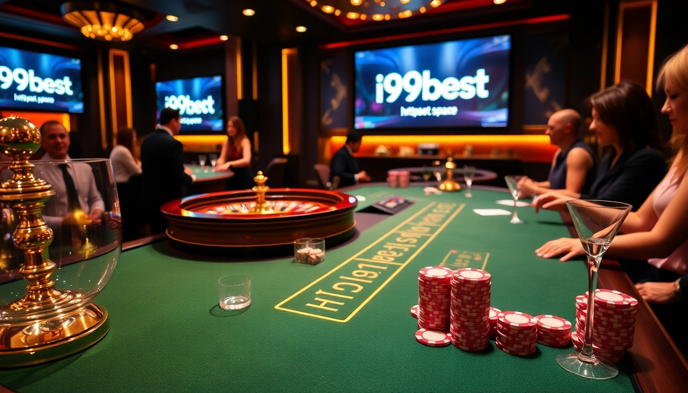 Engaging players at a luxurious blackjack table, showcasing https://i9bet.space/ with exciting atmosphere.