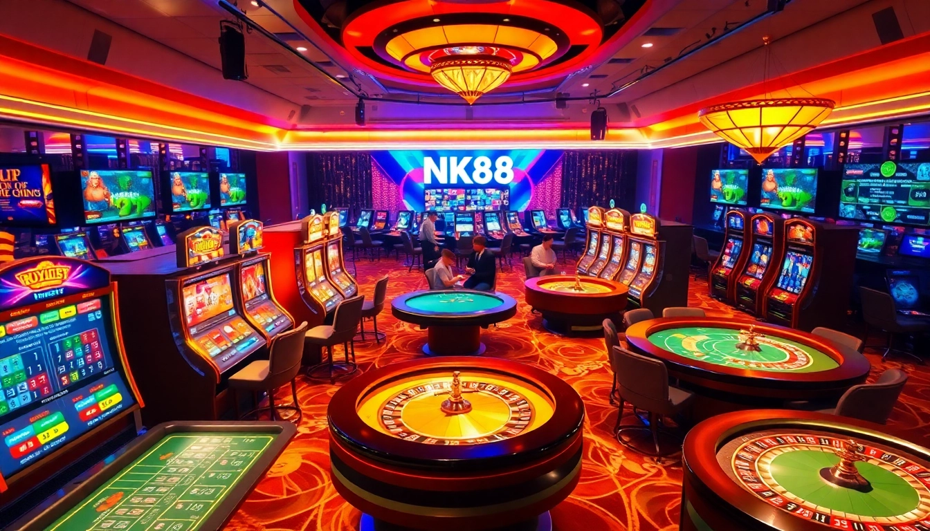 Visual representation of nk88 đăng nhập showcasing vibrant casino atmosphere with players and games.