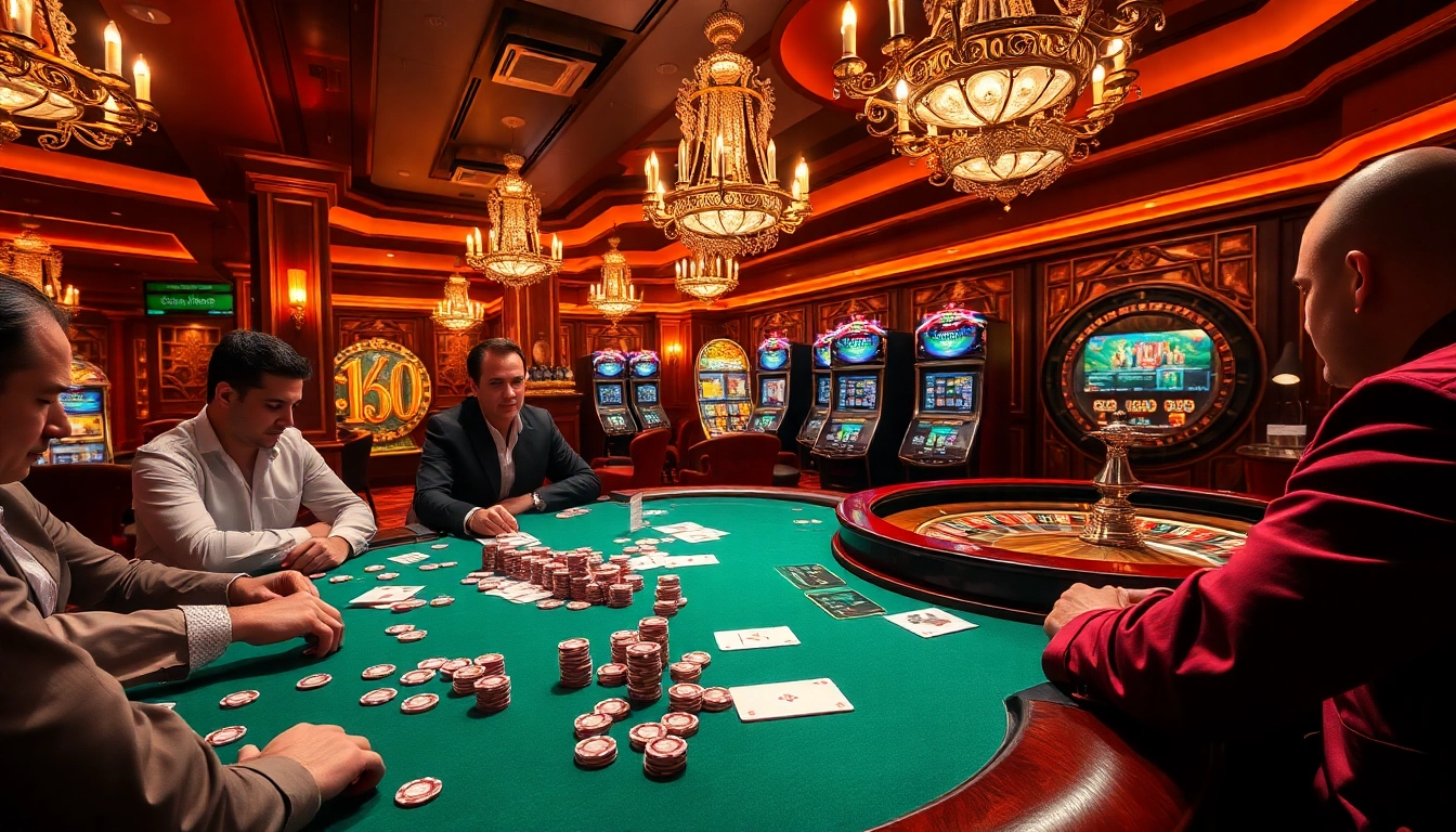 Engage in high-stakes gambling excitement with MV66-themed casino visuals showcasing poker and roulette.