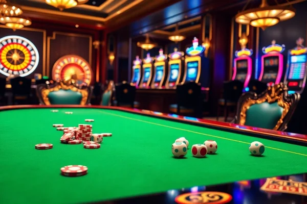 Experience the excitement of gambling at https://febet4.art/ with vibrant poker chips and a luxurious casino setup.