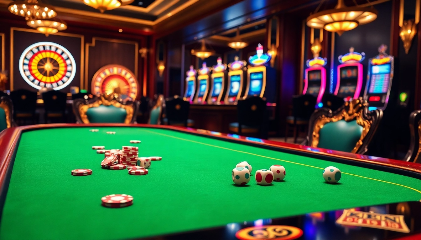 Experience the excitement of gambling at https://febet4.art/ with vibrant poker chips and a luxurious casino setup.