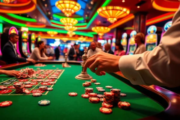 Experience thrilling casino action with j88 poker chips and vibrant roulette tables.