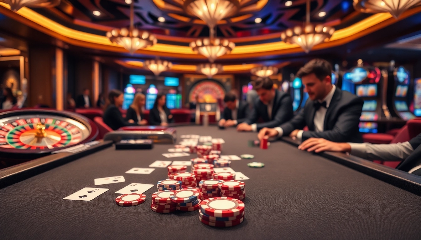 Players engaged in high-stakes poker at dom88.us.com, showcasing excitement and strategy in a luxurious setting.
