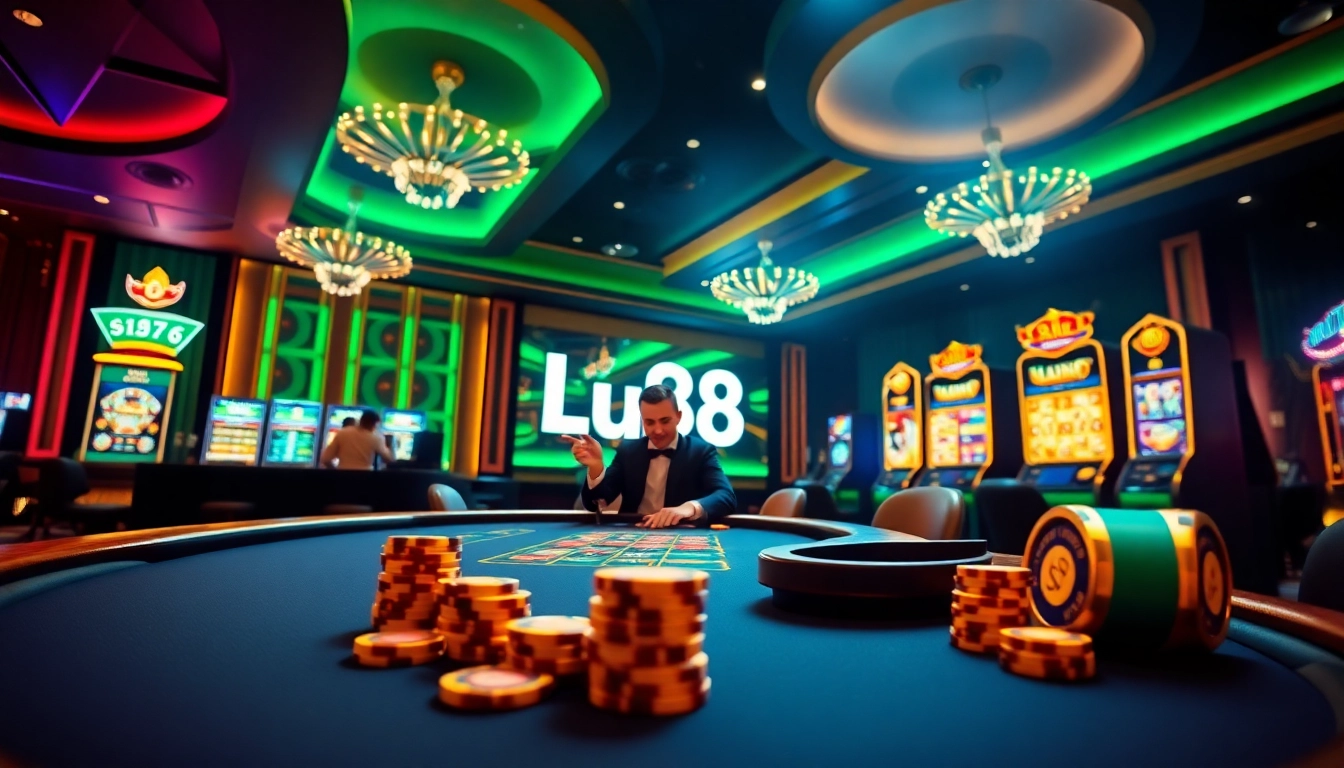 Engage in immersive gaming experiences at Lu88.com with vibrant casino visuals and live-action gameplay.