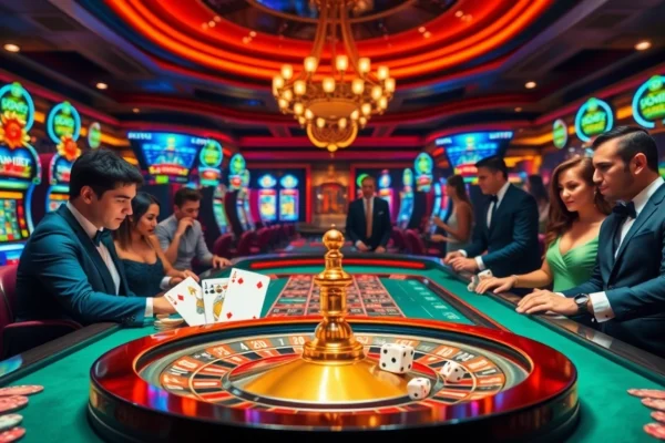 Engaging gamblers at a roulette table while showcasing https://58win4b.net/ in an exciting casino atmosphere.