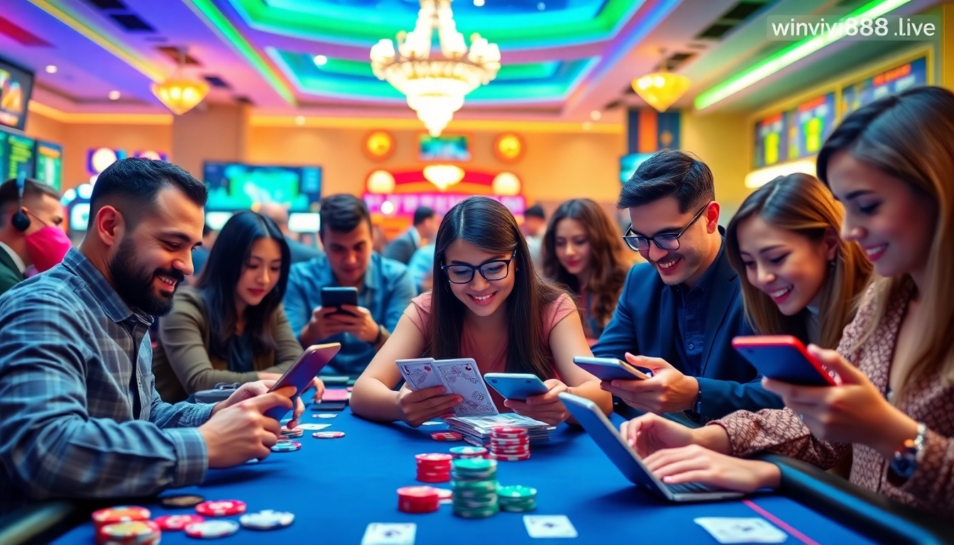 Players engaging with their devices on winvn88.live for an immersive online gambling experience.