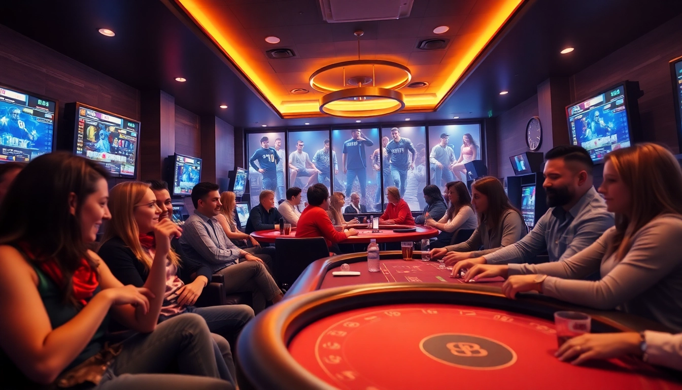 Exciting gaming lounge at stimmgewitter.org, showcasing diverse players engaged in gambling activities.