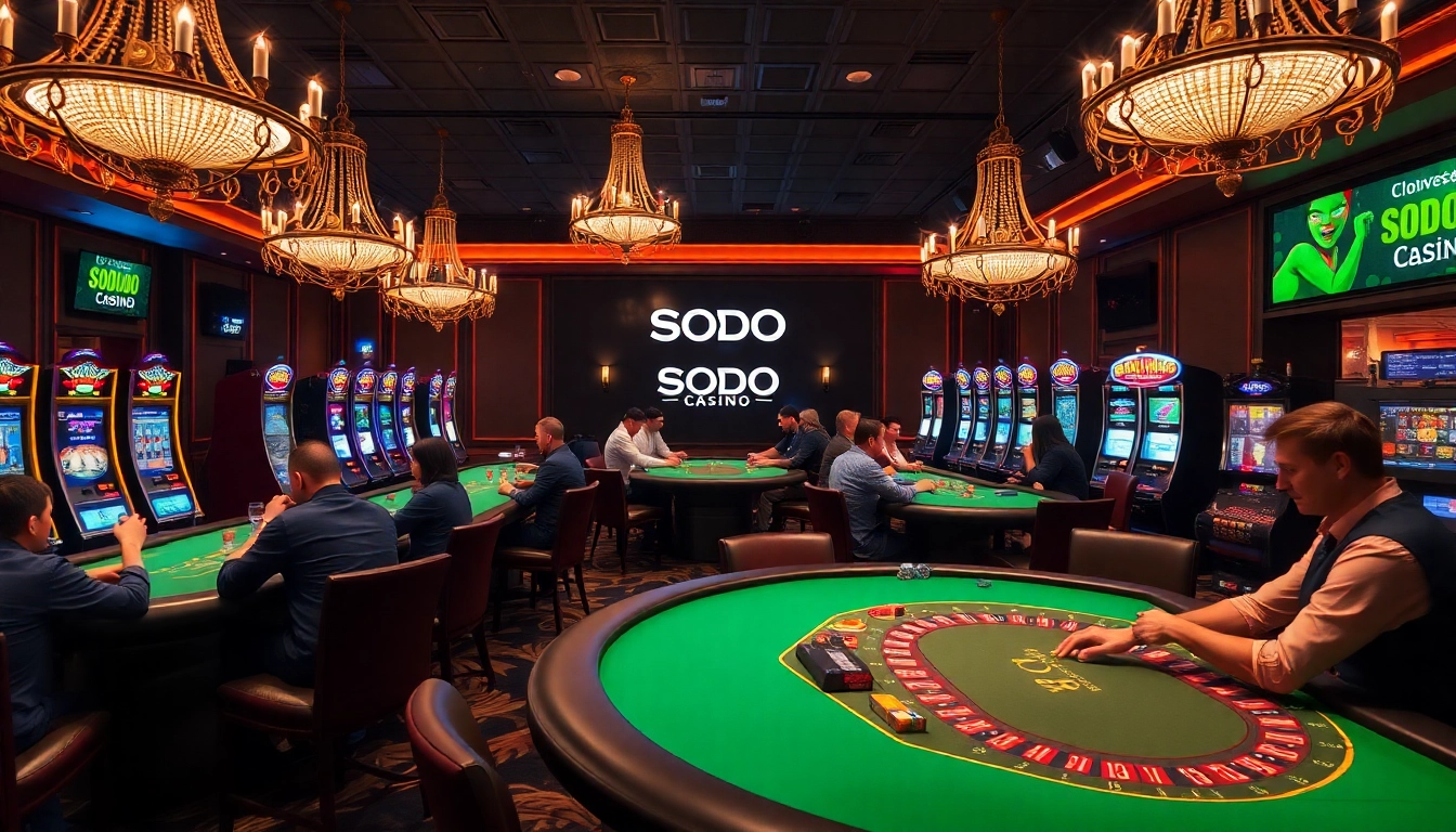 SODO Casino players enjoying poker and roulette in an elegant gaming environment filled with luxury.