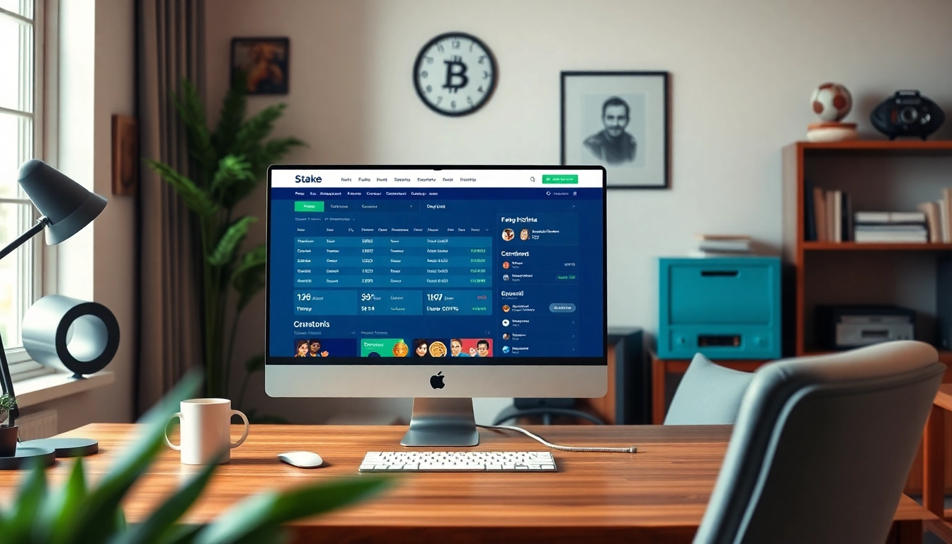 ממשק הימורים מקוון של Stake סוכן המציג תכונות נוחות למשתמש ואפשרויות קריפטו.