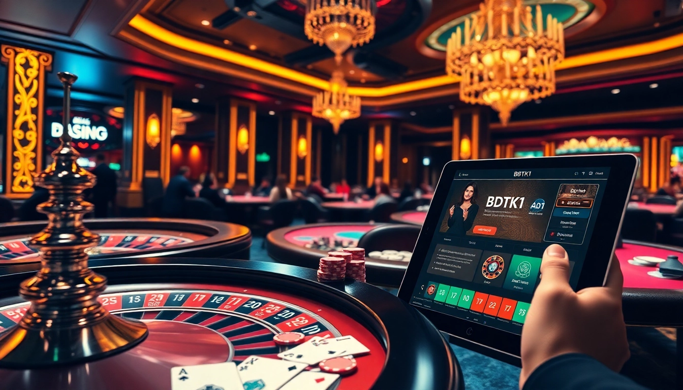 Experience the thrill of BDTK1 at a vibrant casino filled with poker chips and a roulette wheel.