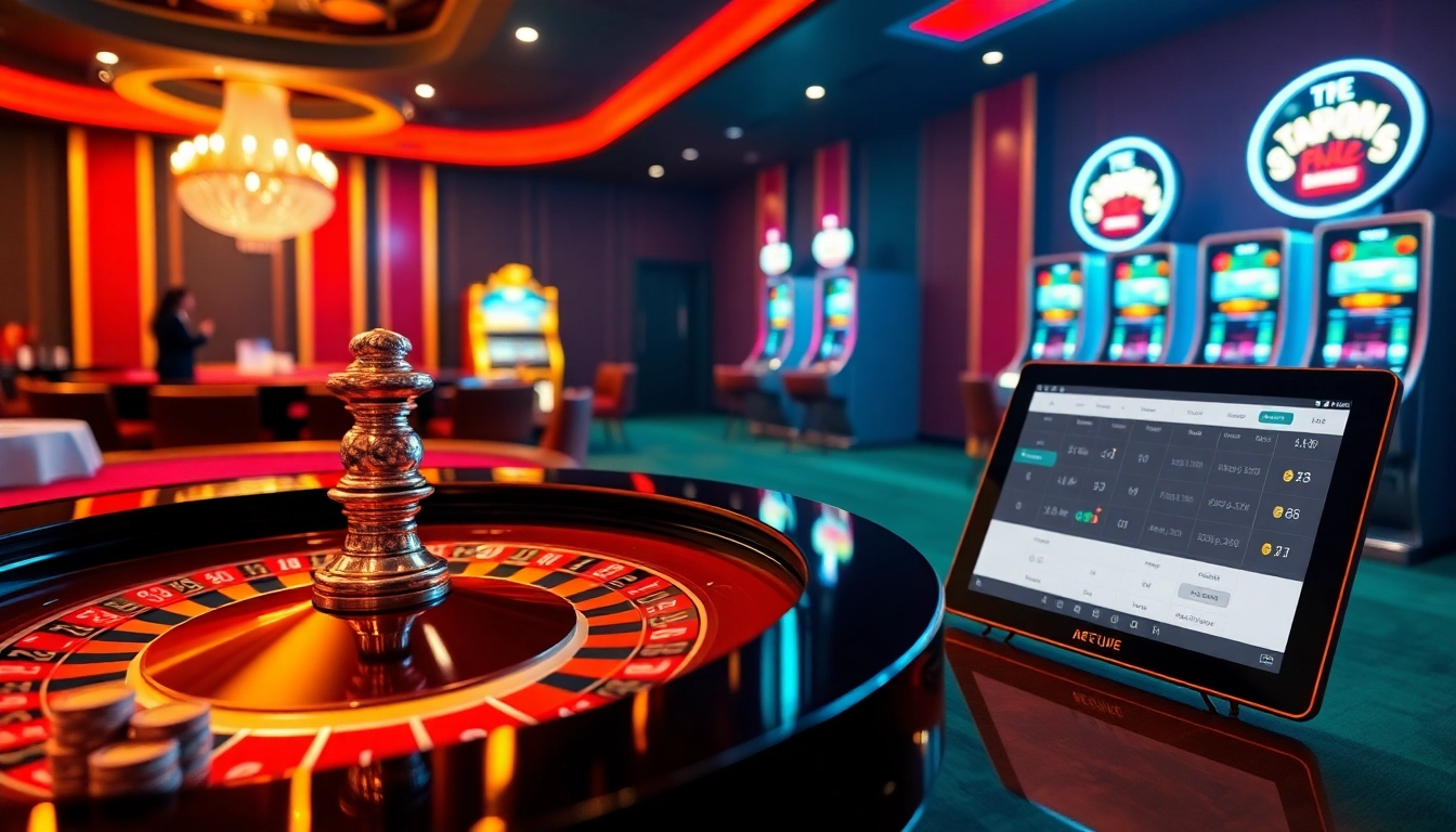 Enjoying the excitement of gambling at https://188v.today/ with a vibrant roulette table and sleek slot machines.