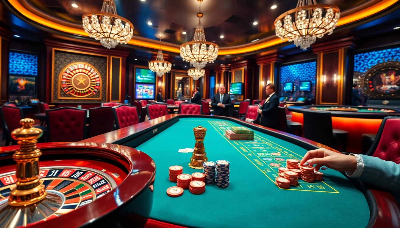 Experience high-stakes gambling at F168, featuring a luxurious poker table and vibrant roulette wheel.