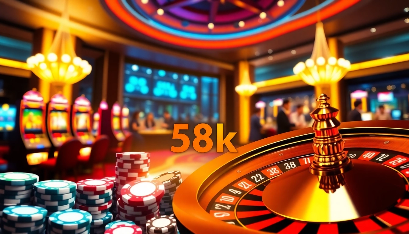Engaging casino scene highlighting "app - đăng ký nhận 58k," featuring vibrant gaming elements.