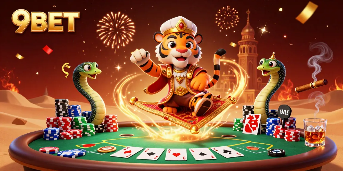 Experience the vibrant world of 9BET with a 3D casino illustration featuring exciting gaming elements.