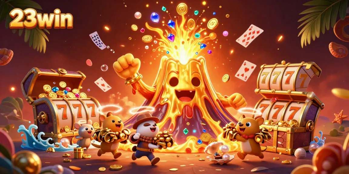 Experience thrilling moments with 23win's vibrant 3D casino illustration featuring treasures and dynamic gameplay.